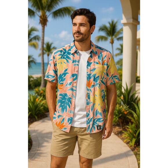 Volcom Mens Button Up Shirt XXL Leaf Pit Floral Short Sleeve Classic Fit - Picture 1 of 12